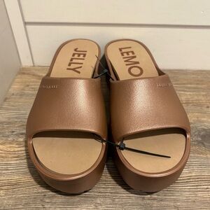 Lemon Jelly Sunny Bronze Metal Platform Slides Sandals Shoes Size EU 40 US 9